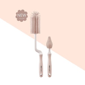 ผลิตภัณฑ์แปรงซิลิโคนล้างขวดนมและจุกนม เซต 2 ชนิด สี Peach Pink